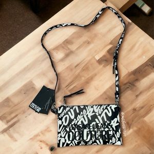 Versace Jeans Couture Flat Crossbody in Graffiti Black/White BRAND NEW W/TAGS